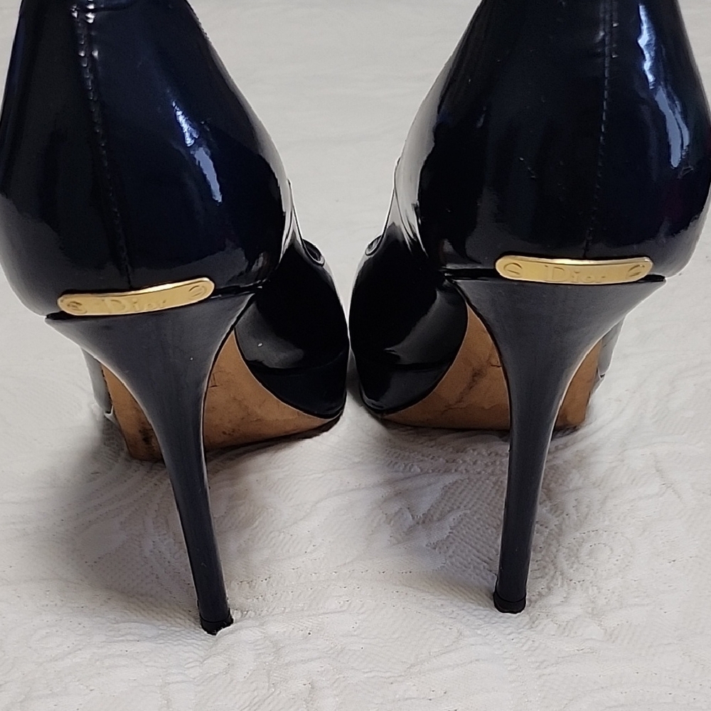 Blue Patent Leather Peep-Toe Heels - Picture 3 of 9